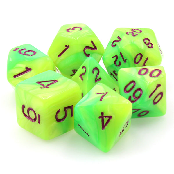 Green/Yellow Blend Color Dice with Purple Font
