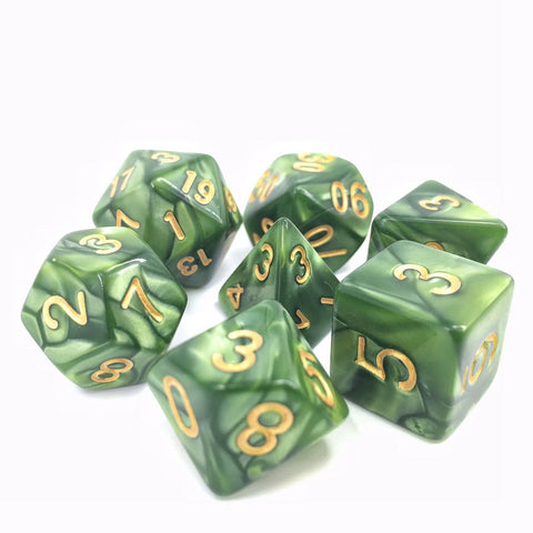 Grass Green with Golden Numbers Pearl Dice Set