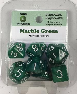 Polyhedral Dice Set: Marble Green with White Numbers (7)