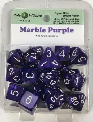 Polyhedral Dice Set: Marble Purple with White Numbers (15)