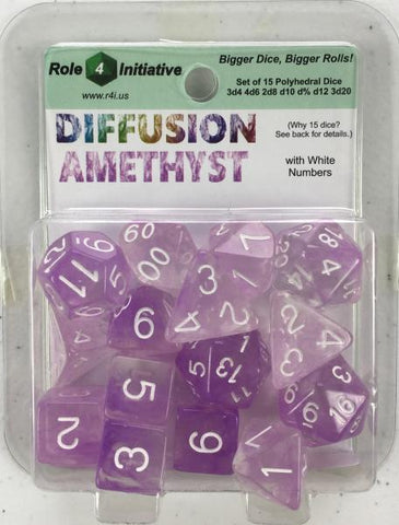 Polyhedral Dice Set: Diffusion Amethyst w/ White Numbers (15)