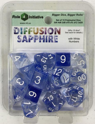 Polyhedral Dice Set: Diffusion Sapphire w/ White Numbers (15)