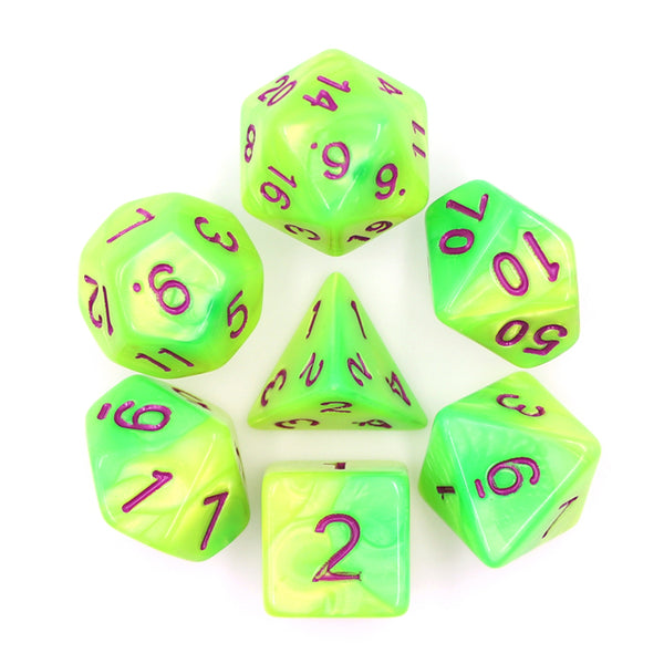 Green/Yellow Blend Color Dice with Purple Font