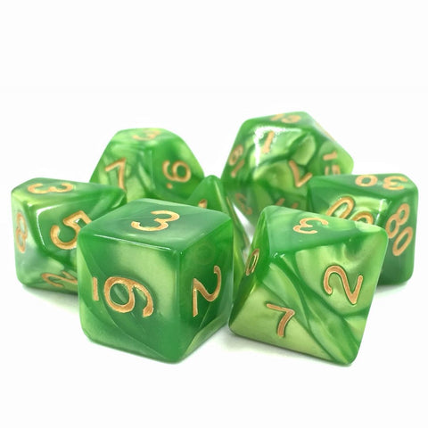 Light Green with Golden Numbers Pearl Dice Set
