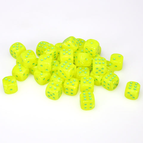 d6 Cube - Vortex: 12mm Electric Yellow with Green Set (36 dice)