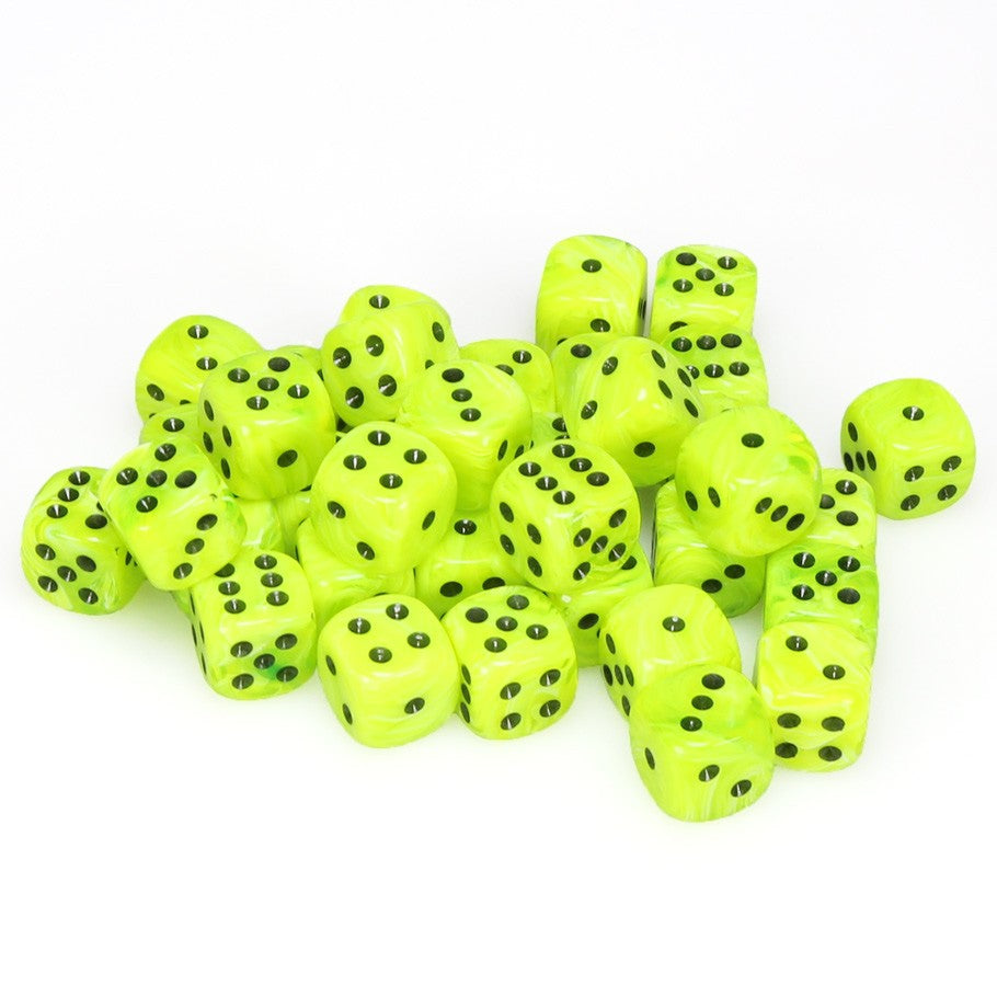 d6 Cube - Vortex: 12mm Bright Green with Black Set (36 dice)