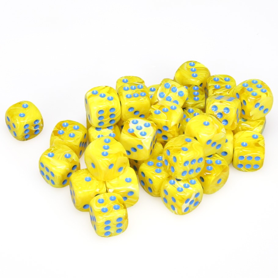 d6 Cube - Vortex: 12mm Yellow with Blue Set (36 dice)