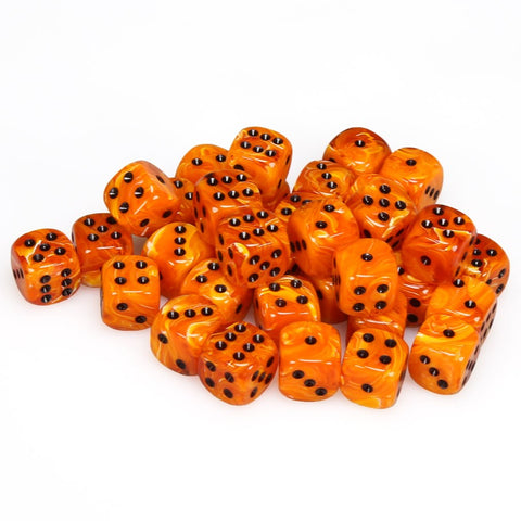 d6 Cube - Vortex: 12mm Orange with Black Set (36 dice)