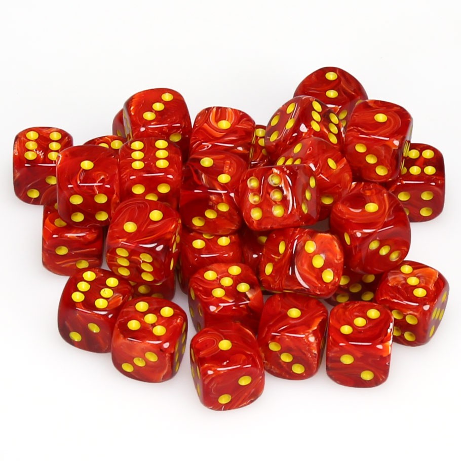 d6 Cube - Vortex: 12mm Red with Yellow Set (36 dice)