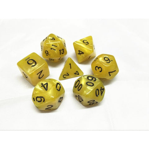 Yellow with Black Numbers Pearl Dice Set