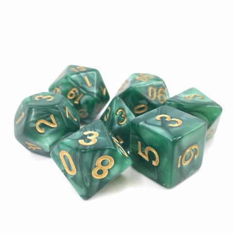 Green with Golden Numbers Pearl Dice Set