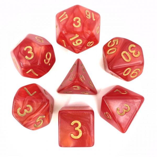 Red with Golden Numbers Pearl Dice Set