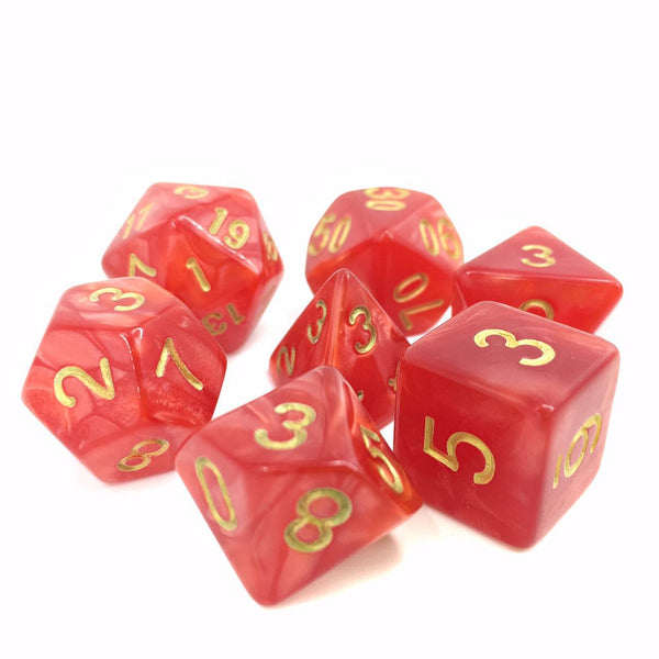 Red with Golden Numbers Pearl Dice Set