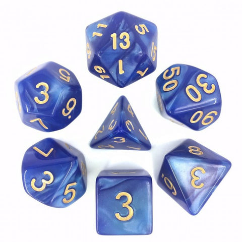 Blue with Golden Numbers Pearl Dice Set