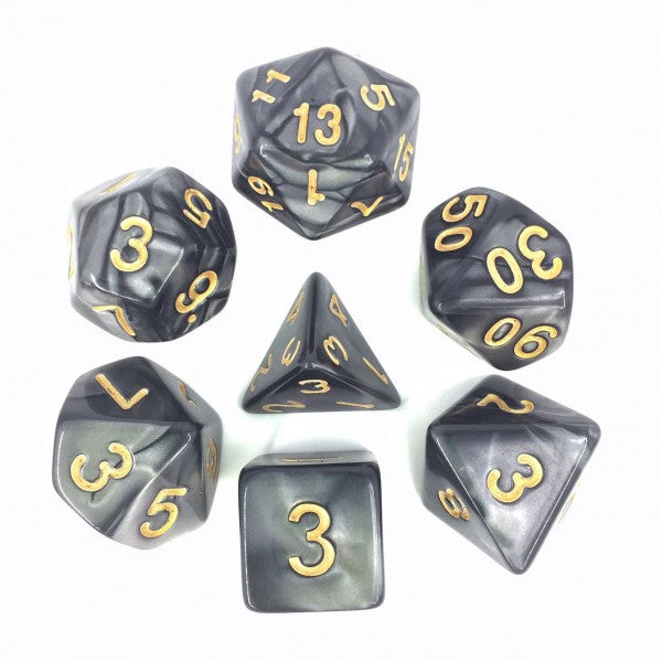 Black with Golden Numbers Pearl Dice Set