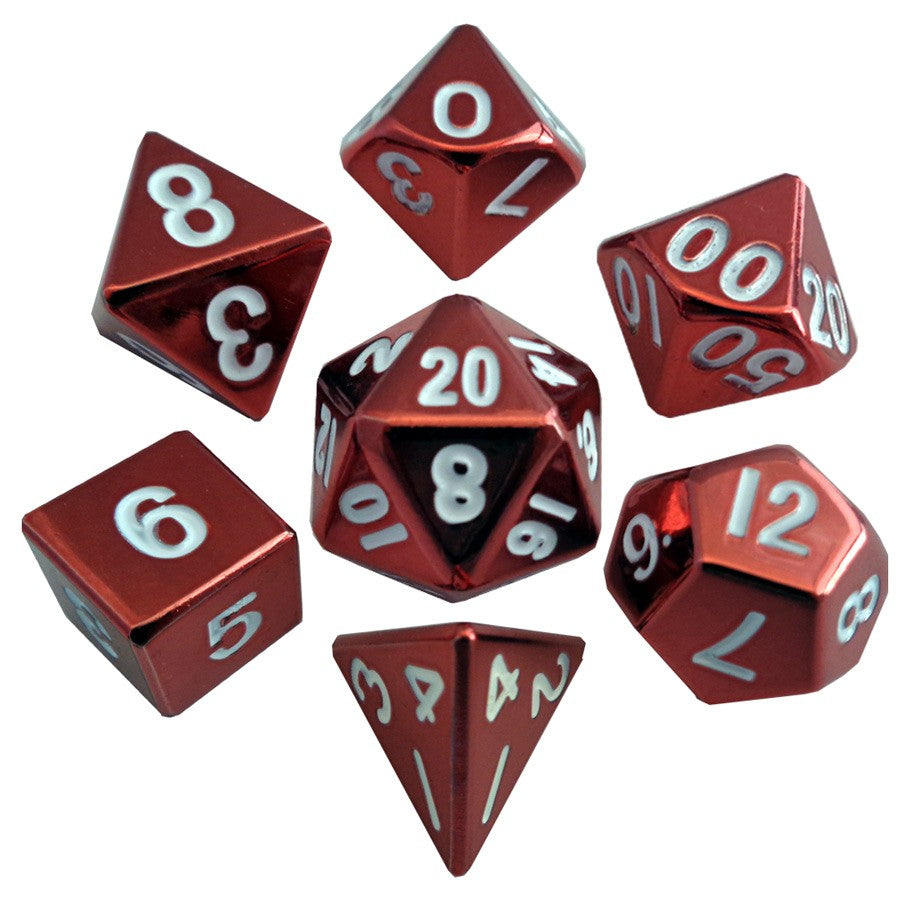 Metallic Dice Games - 7 Dice Set: 16mm: Red Painted Metal