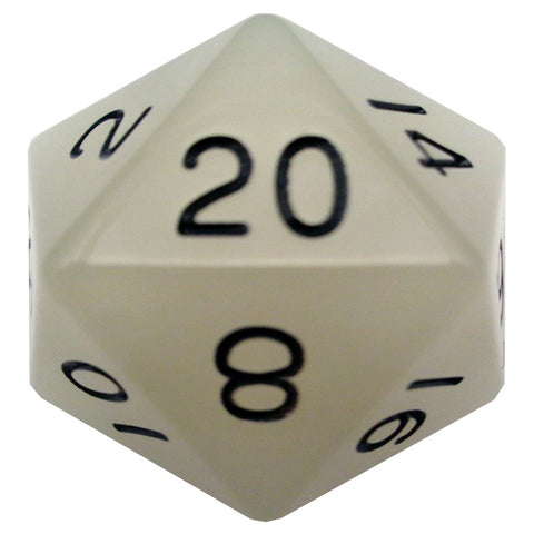 Mega D20: 35mm Glow-in-the-dark Clear with Black Numbers