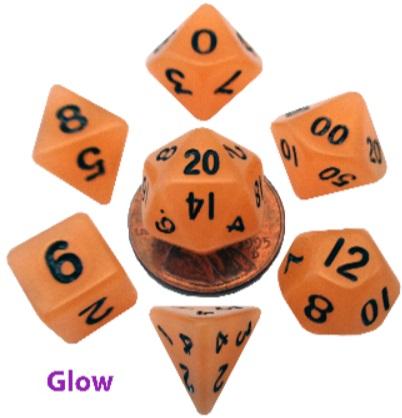 Mini Polyhedral Dice Set: Glow Orange w/Black Numbers (7)
