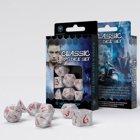Classic RPG Dice, Set of 7 - Pearl & Red
