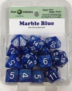 Polyhedral Dice Set: Marble Blue with White Numbers (15)