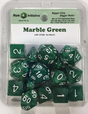 Polyhedral Dice Set: Marble Green with White Numbers (15)