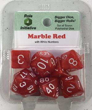 Polyhedral Dice Set: Marble Red with White Numbers (7)