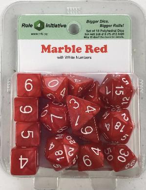 Polyhedral Dice Set: Marble Red with White Numbers (15)
