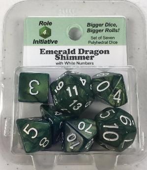 Polyhedral Dice Set: Emerald Dragon Shimmer with White Numbers (7)