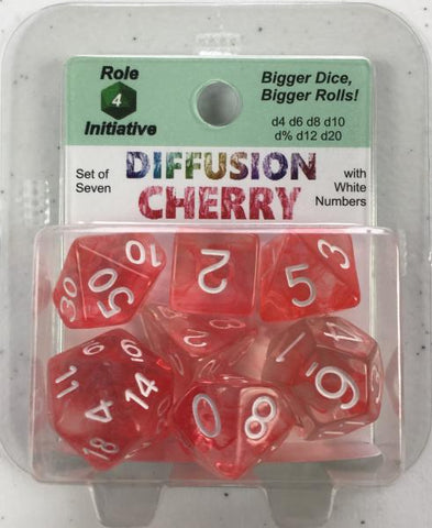 Polyhedral Dice Set: Diffusion Cherry w/ White Numbers (7)
