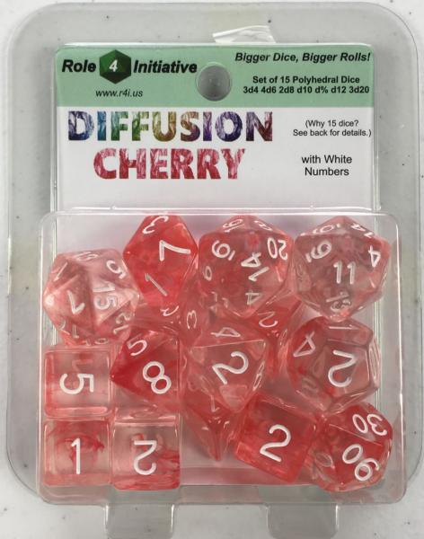 Polyhedral Dice Set: Diffusion Cherry w/ White Numbers (15)
