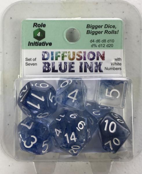 Polyhedral Dice Set: Diffusion Blue Ink w/ White Numbers (7)