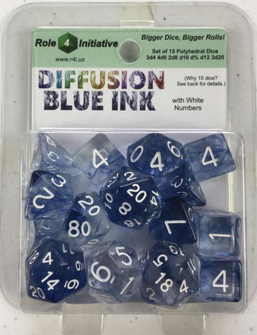 Polyhedral Dice Set: Diffusion Blue Ink w/ White Numbers (15)