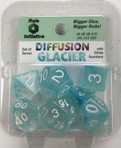 Polyhedral Dice Set: Diffusion Glacier w/ White Numbers (7)