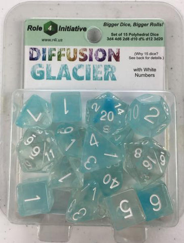 Polyhedral Dice Set: Diffusion Glacier w/ White Numbers (15)