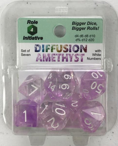 Polyhedral Dice Set: Diffusion Amethyst w/ White Numbers (7)