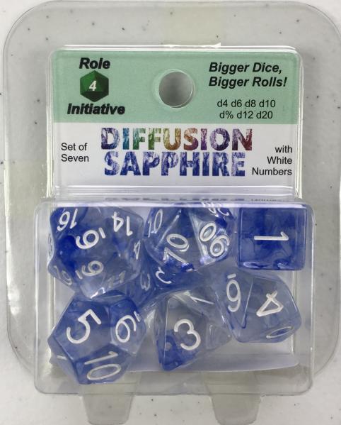 Polyhedral Dice Set: Diffusion Sapphire w/ White Numbers (7)